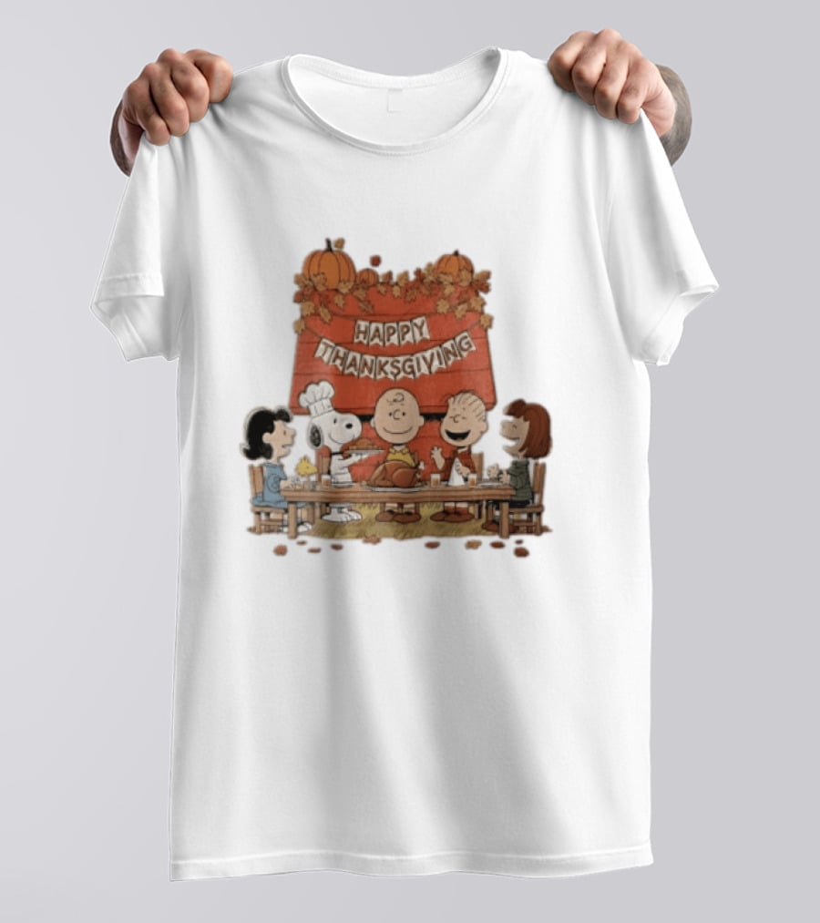 Peanuts Charlie Brown Snoopy Woodstock Lucy Linus Happy Thanksgiving Holiday Celebration T-Shirt
