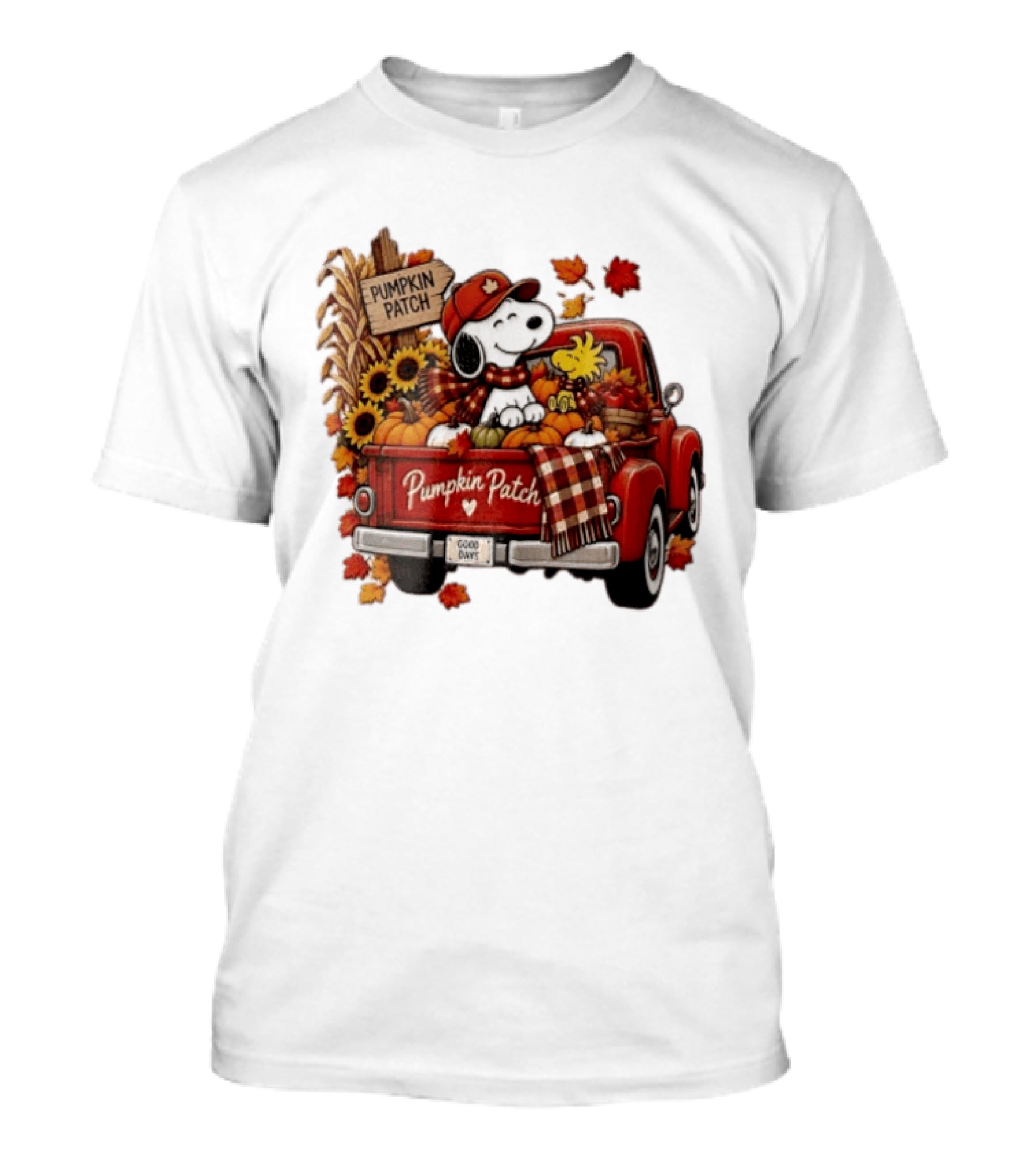 Peanuts Snoopy Woodstock Red Truck Pumpkin Patch Harvest Good Days T-Shirt