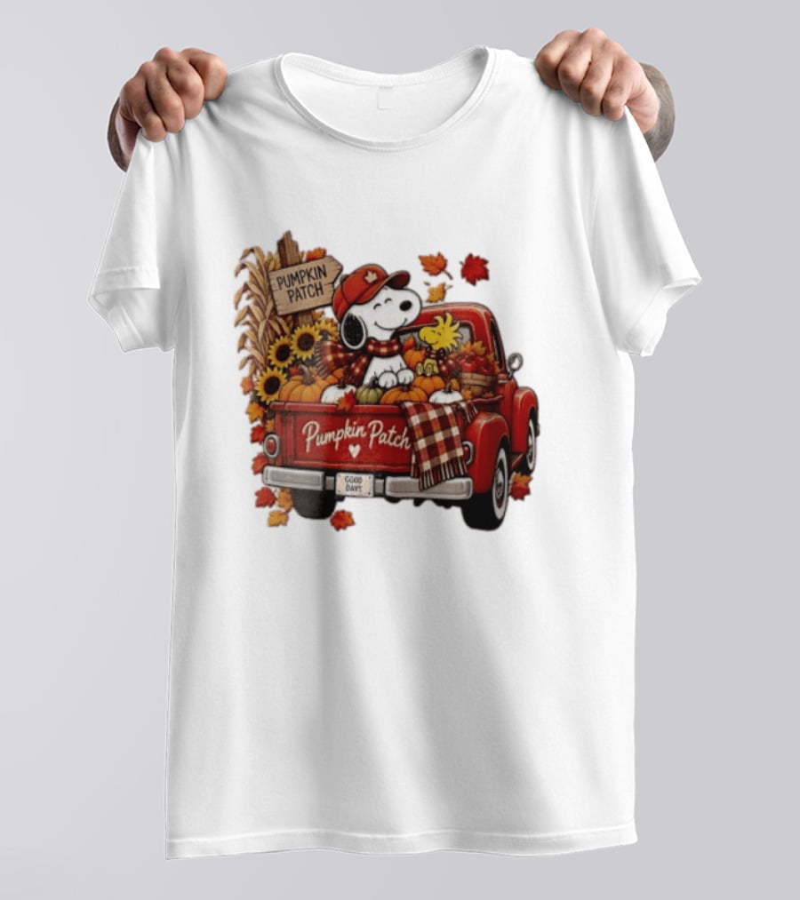 Peanuts Snoopy Woodstock Red Truck Pumpkin Patch Harvest Good Days T-Shirt