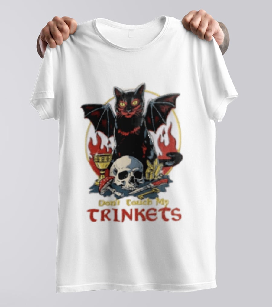 Steven Rhodes Cat Skull Chalice Flames Don't Touch My Trinkets T-Shirt