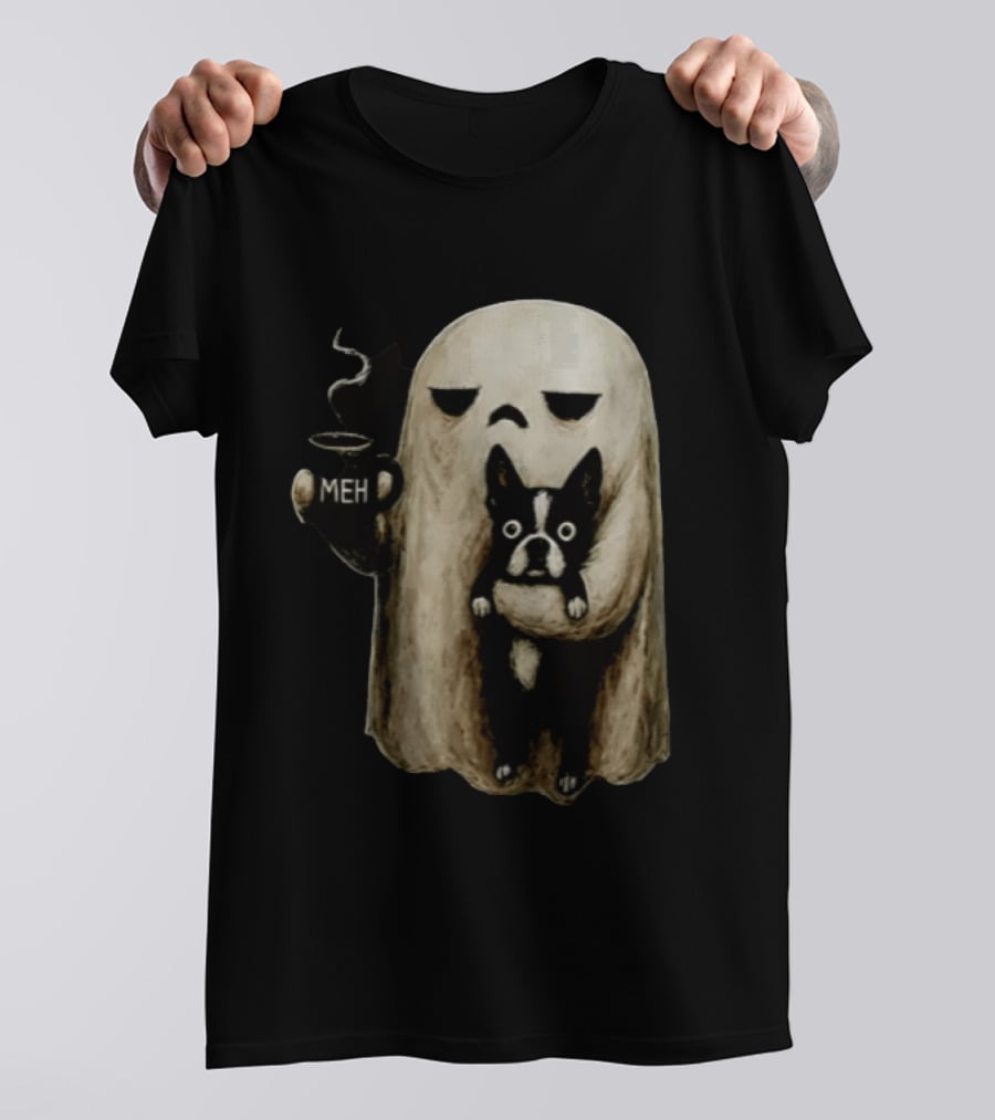 Meh Ghost With Boston Terrier T-Shirt