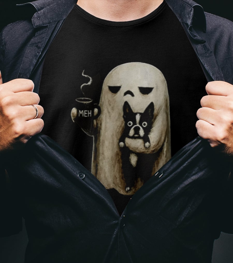 Meh Ghost With Boston Terrier T-Shirt