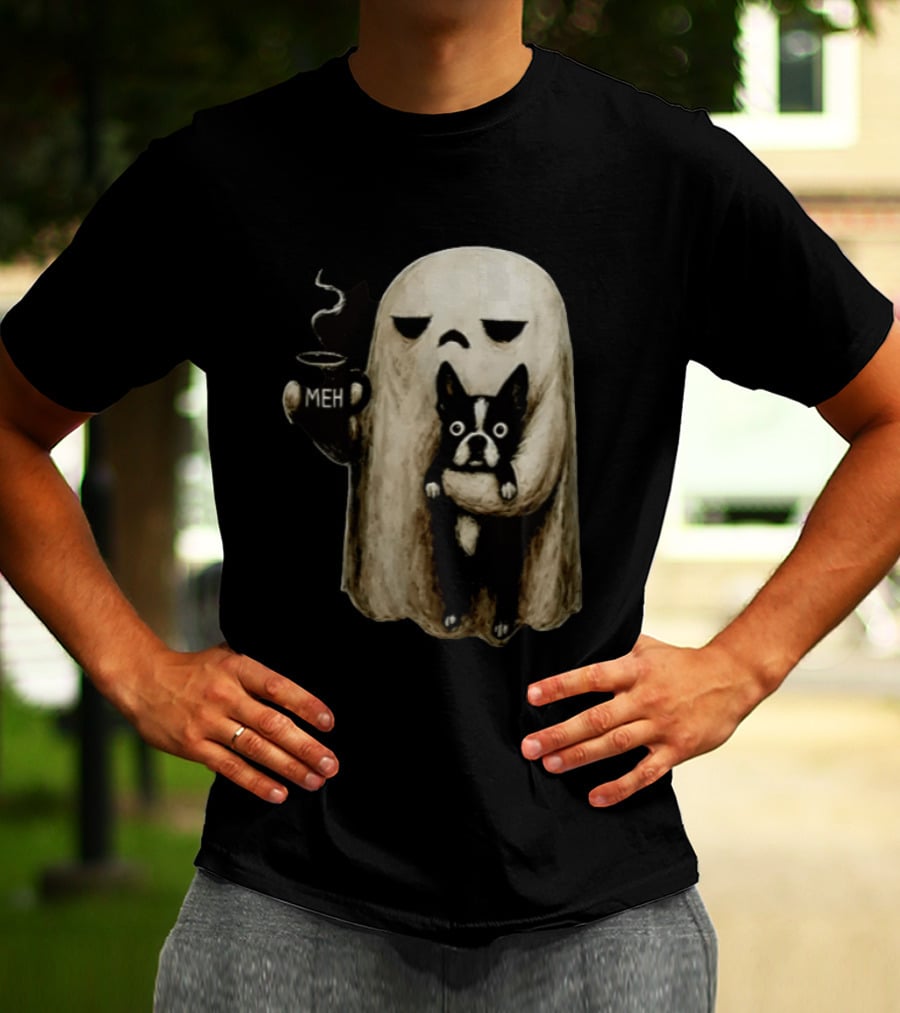 Meh Ghost With Boston Terrier T-Shirt