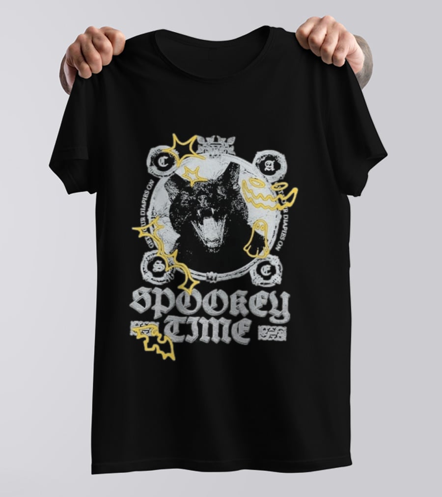 CaseOh's Spooky Time Diapies On Cat Ghost Pumpkin Bat T-Shirt