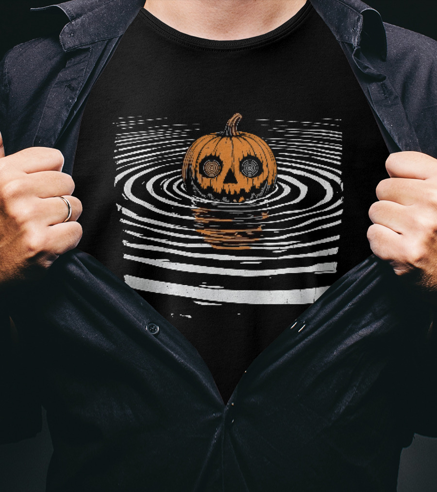 Hypnotic Eyes Pumpkin Floating In Water Ripples Distressed T-Shirt