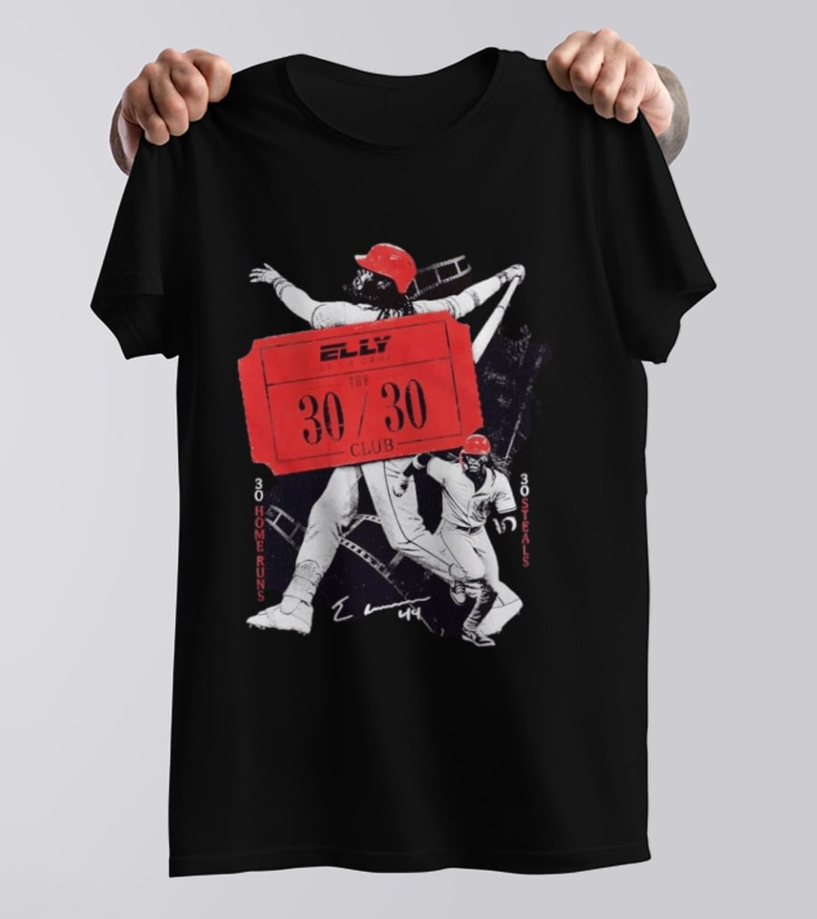 Cincinnati Reds Baseball Elly De La Cruz 30/30 Club 30 Home Runs 30 Stolen Bases T-Shirt