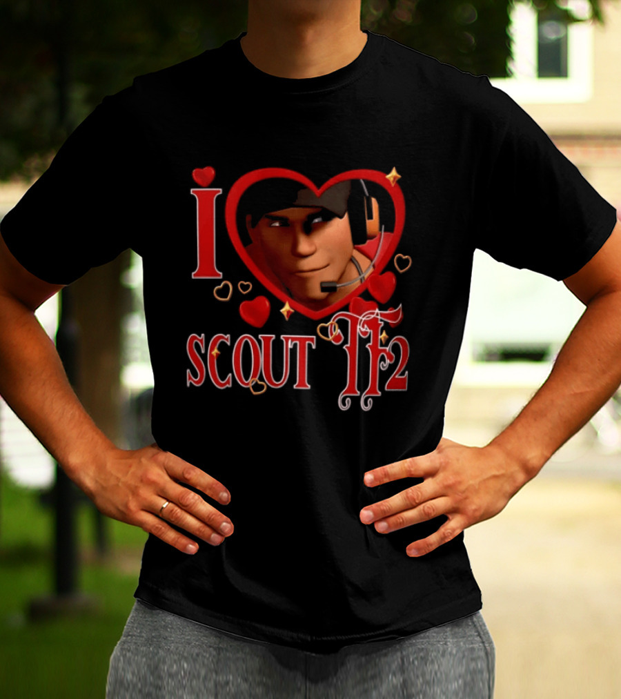I Heart Scout TF2 Team Fortress 2 Character With Headset In Heart Shape T-Shirt