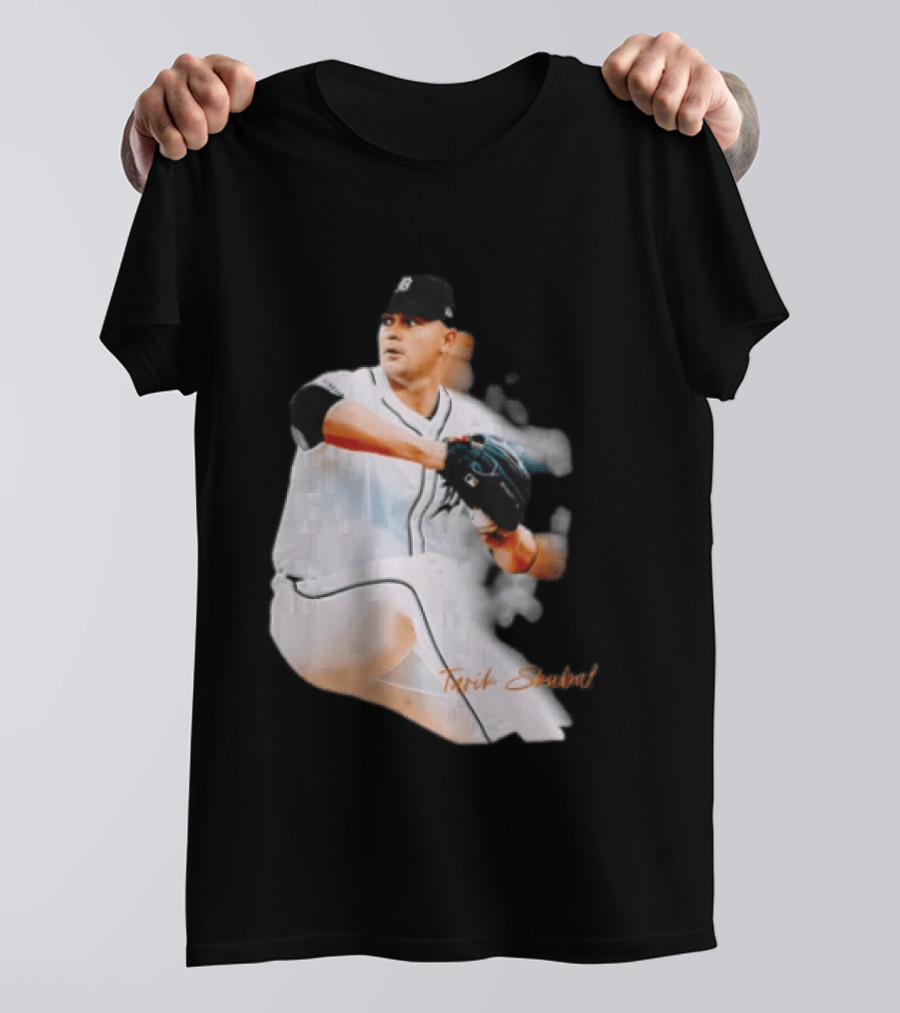 Detroit Tigers Tarik Skubal Pitcher Action Baseball T-Shirt