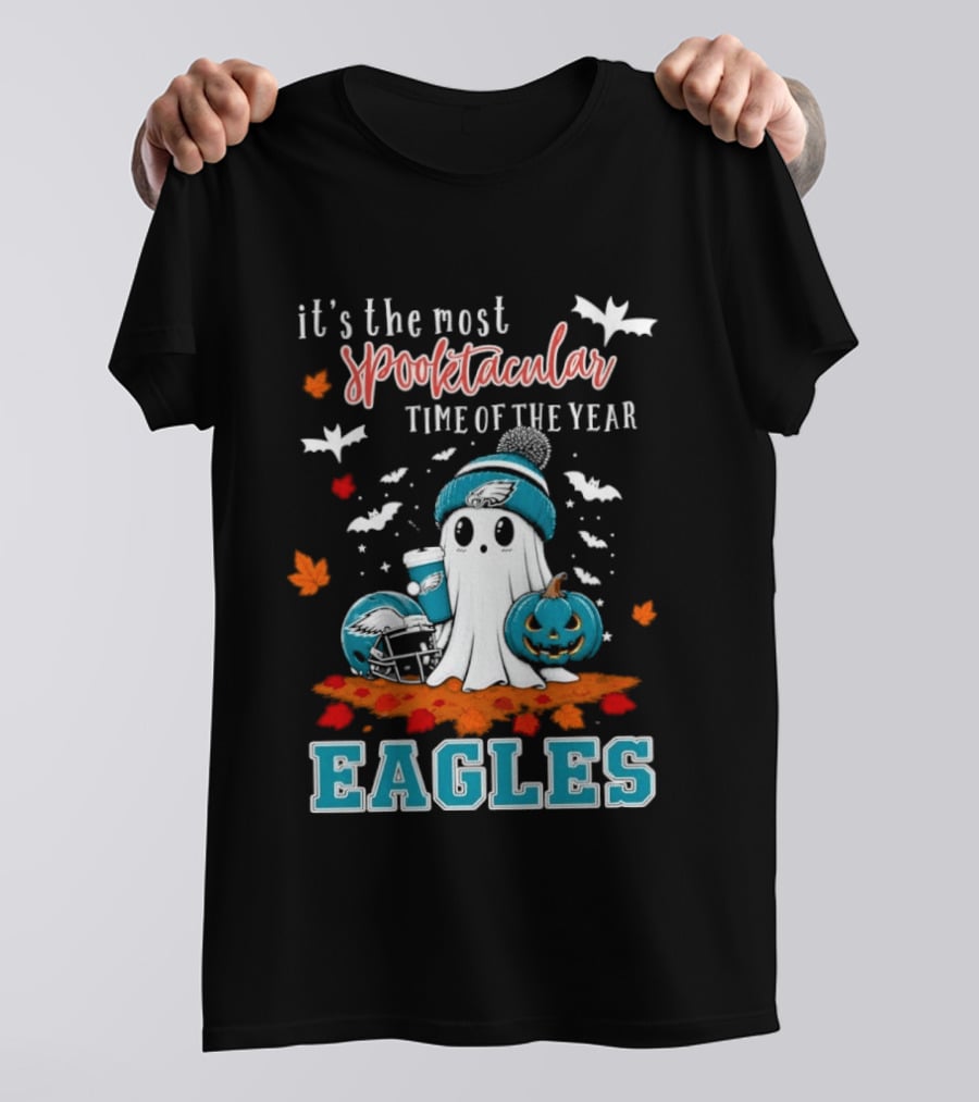 Philadelphia Eagles Spooktacular Halloween Ghost With Pumpkin And Helmet T-Shirt