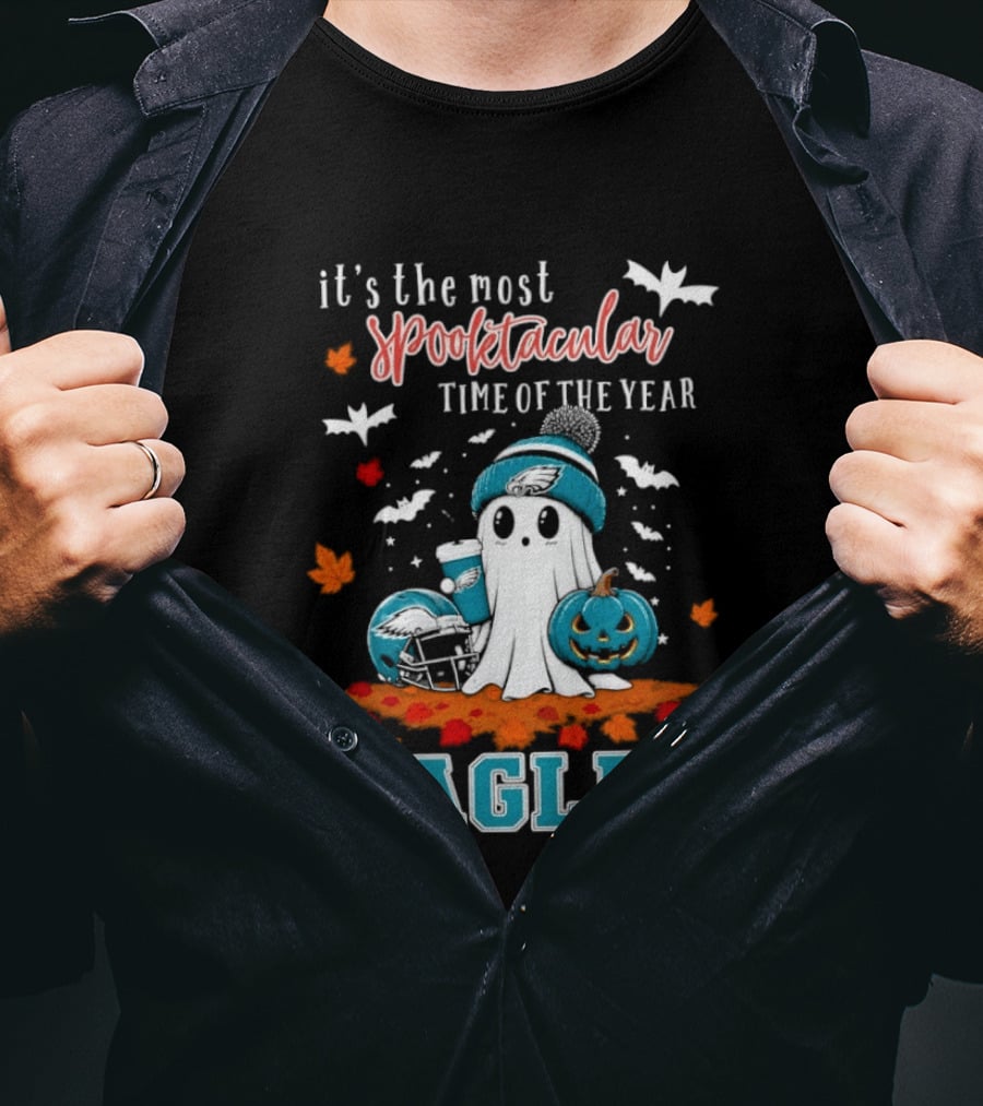 Philadelphia Eagles Spooktacular Halloween Ghost With Pumpkin And Helmet T-Shirt
