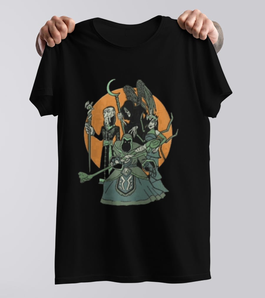 Fantasy Evil Sorcerer Grim Reaper Dark Queen Orange Moon T-Shirt