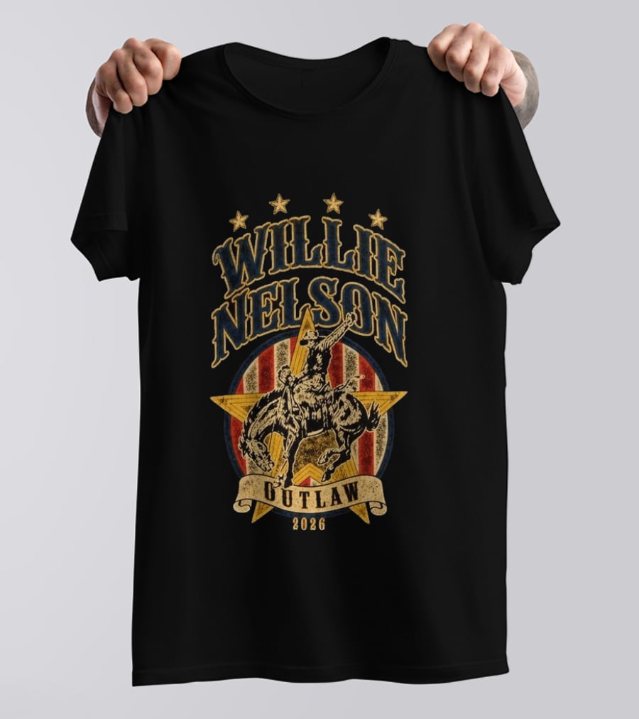 Willie Nelson Outlaw Tour 2026 Cowboy Star Rider T-Shirt