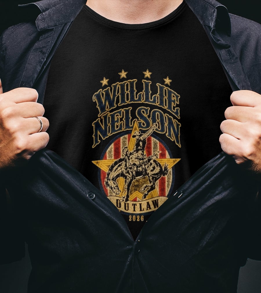Willie Nelson Outlaw Tour 2026 Cowboy Star Rider T-Shirt