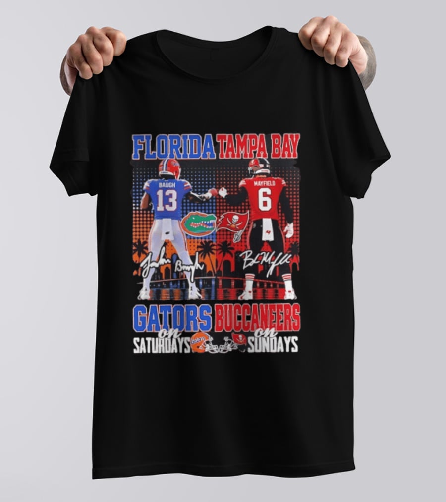 Florida Tampa Bay Gators Buccaneers Saturdays Sundays Baugh Mayfield Skyline T-Shirt