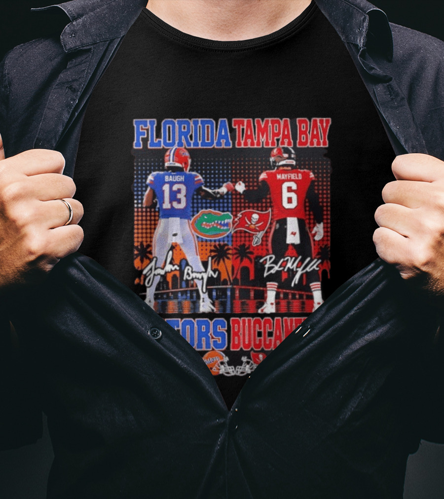 Florida Tampa Bay Gators Buccaneers Saturdays Sundays Baugh Mayfield Skyline T-Shirt