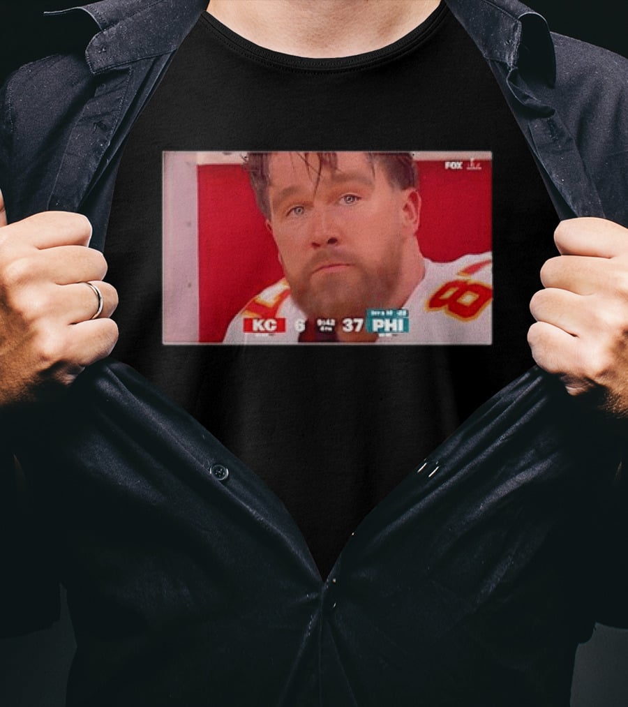Kelce's Face Disappointment KC 6 PHI 37 NFL Football Game Loss T-Shirt