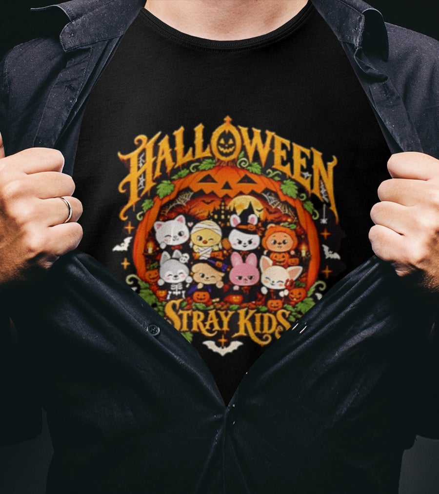Stray Kids Skzoo Halloween Cartoon Characters Pumpkin Decoration T-Shirt