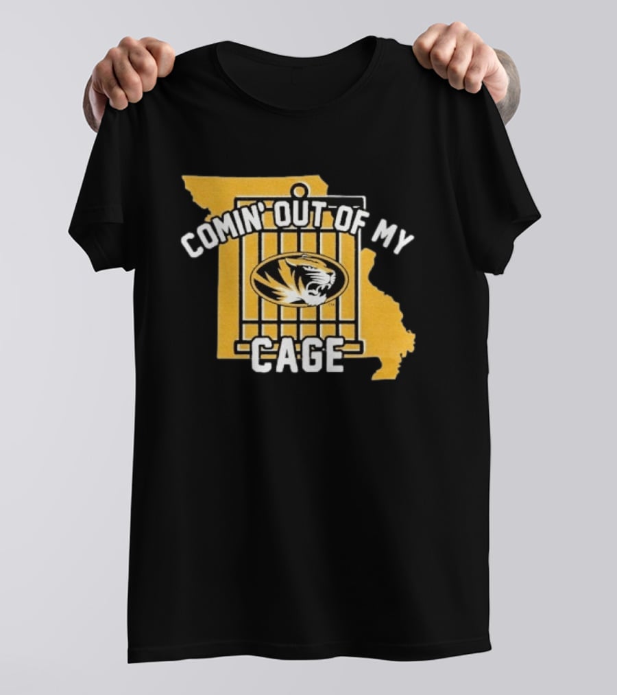 Missouri Tigers Comin' Out Of My Cage Map Outline Tiger T-Shirt