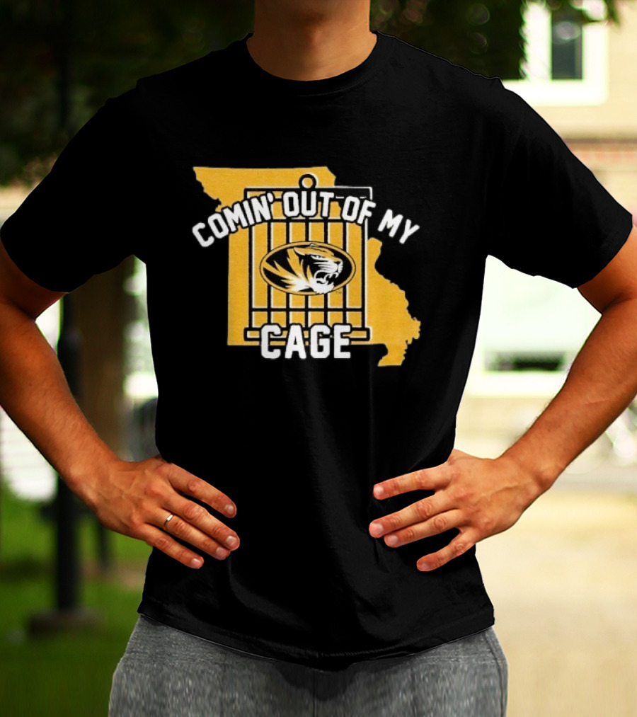 Missouri Tigers Comin' Out Of My Cage Map Outline Tiger T-Shirt