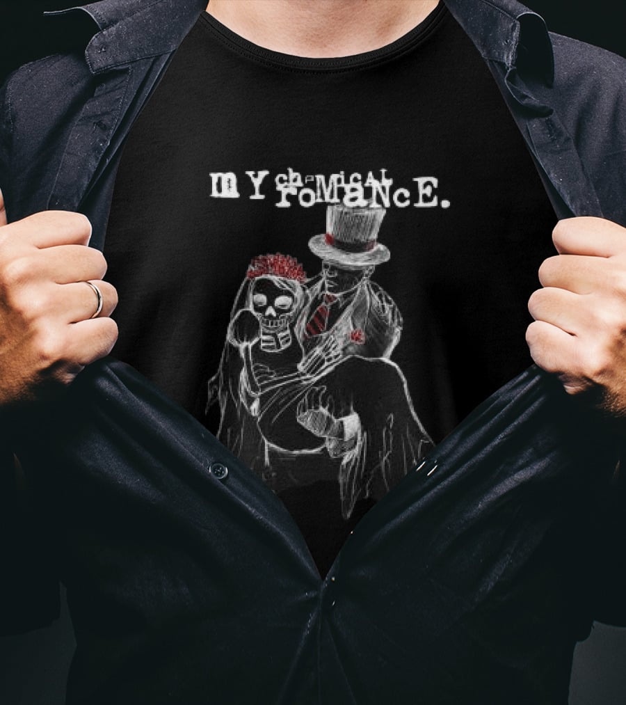 My Chemical Romance Dark Wedding Skeleton And Groom With Top Hat T-Shirt