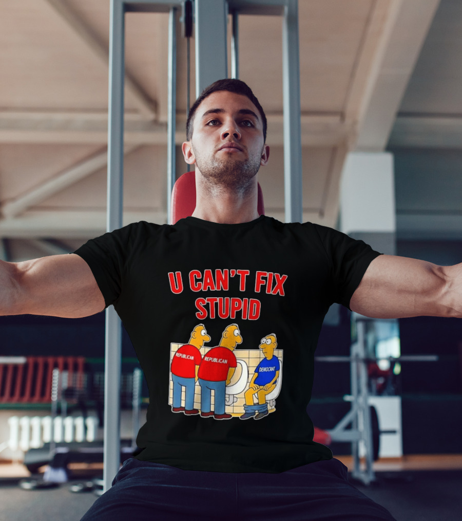U Can't Fix Stupid Political Cartoon Republicans Vs Democrat Urinals T-Shirt