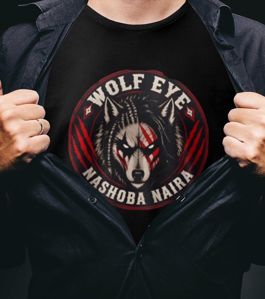 Wolf Eye Nashoba Naira Fierce Tribal Wolf Head With Red Claw Marks T-Shirt