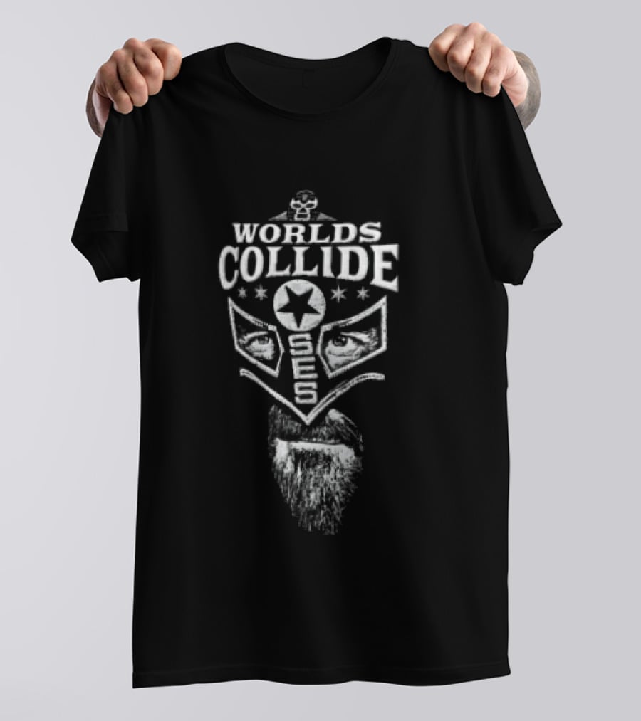 Worlds Collide SES Star Mask Wrestler Beard T-Shirt