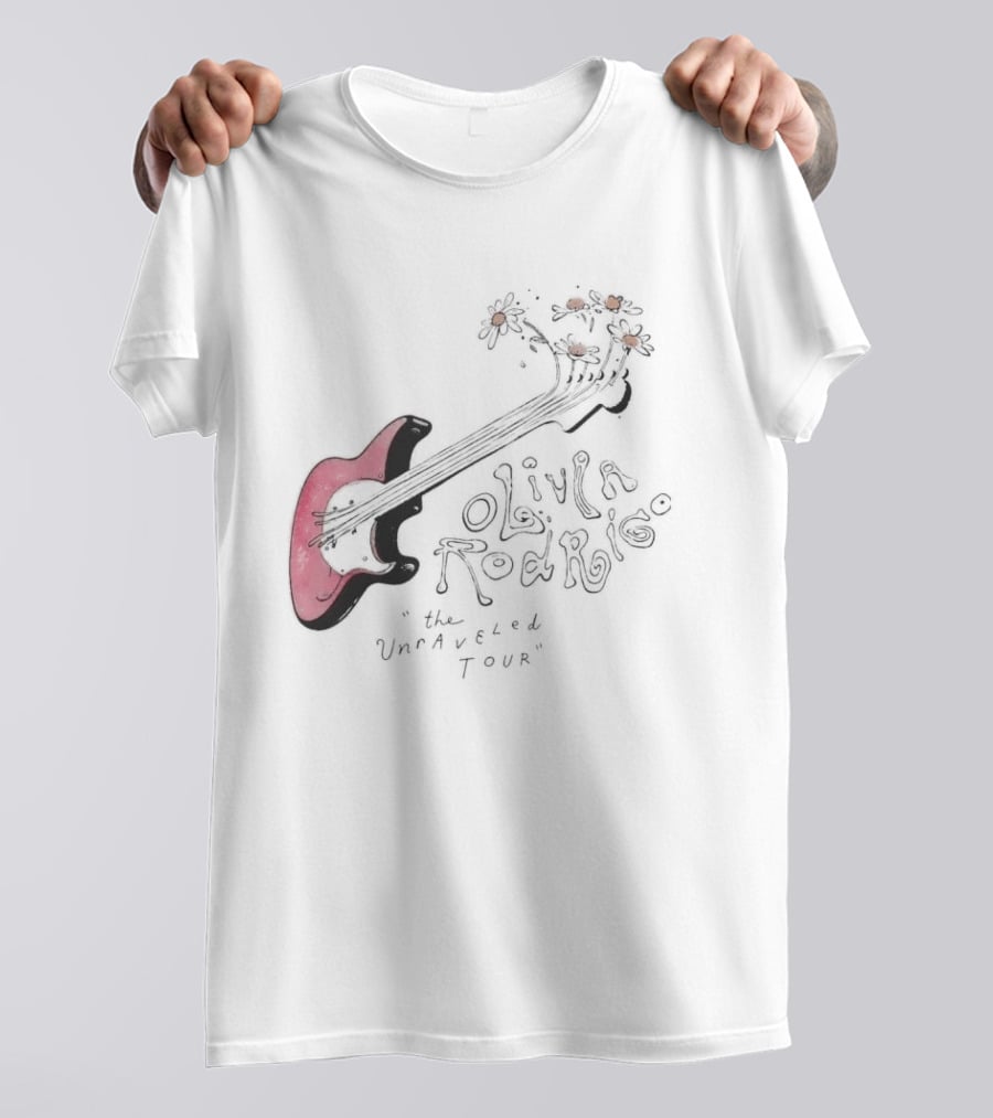 Olivia Rodrigo The Unraveled Tour Guitar Sketch With Flower Accents T-Shirt