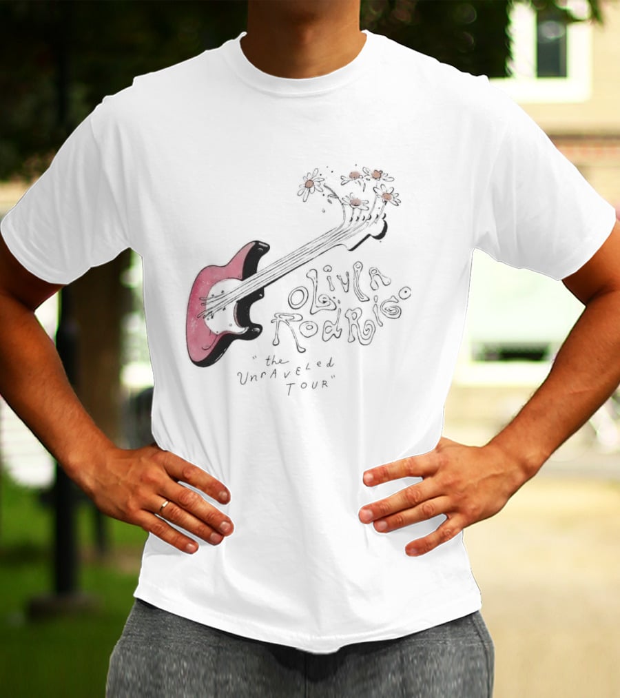 Olivia Rodrigo The Unraveled Tour Guitar Sketch With Flower Accents T-Shirt