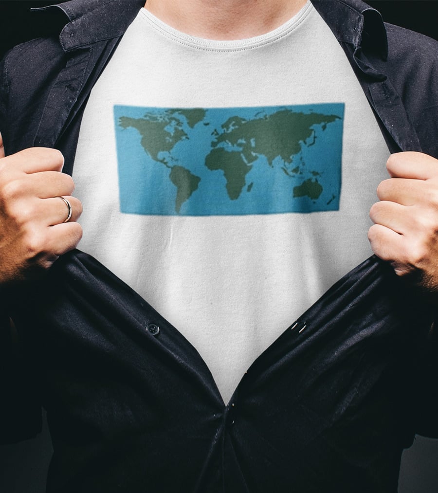 World Map Continents Green And Blue Ocean T-Shirt