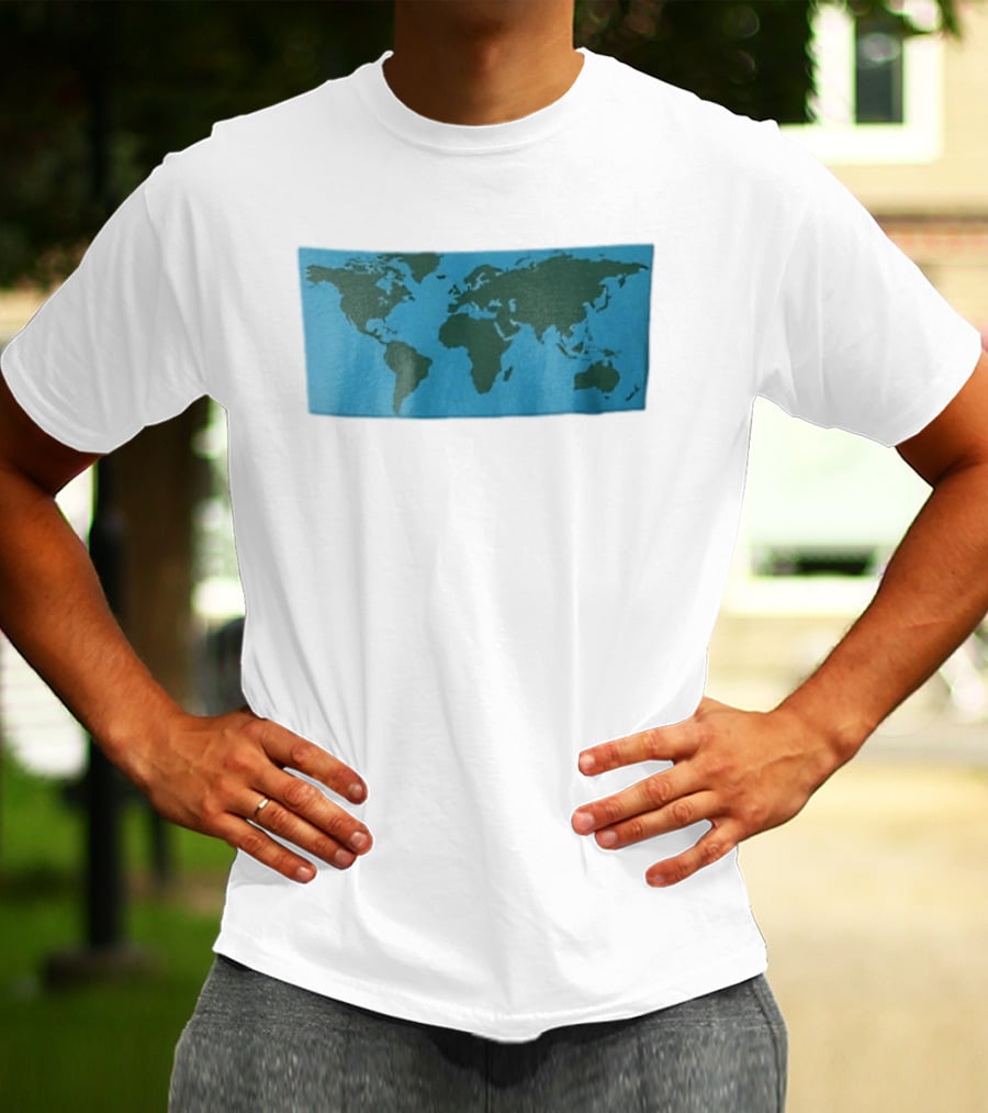 World Map Continents Green And Blue Ocean T-Shirt