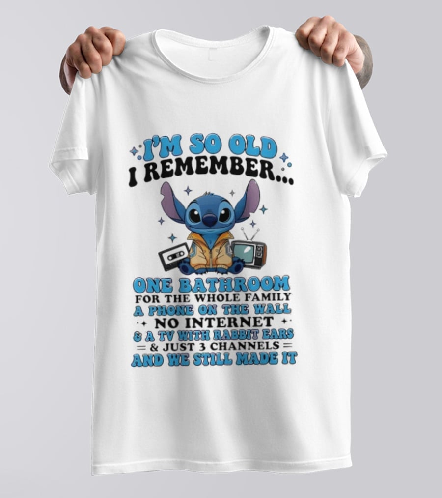 I'm So Old I Remember Stitch Nostalgia No Internet One Bathroom Phone On The Wall TV With Rabbit Ears T-Shirt