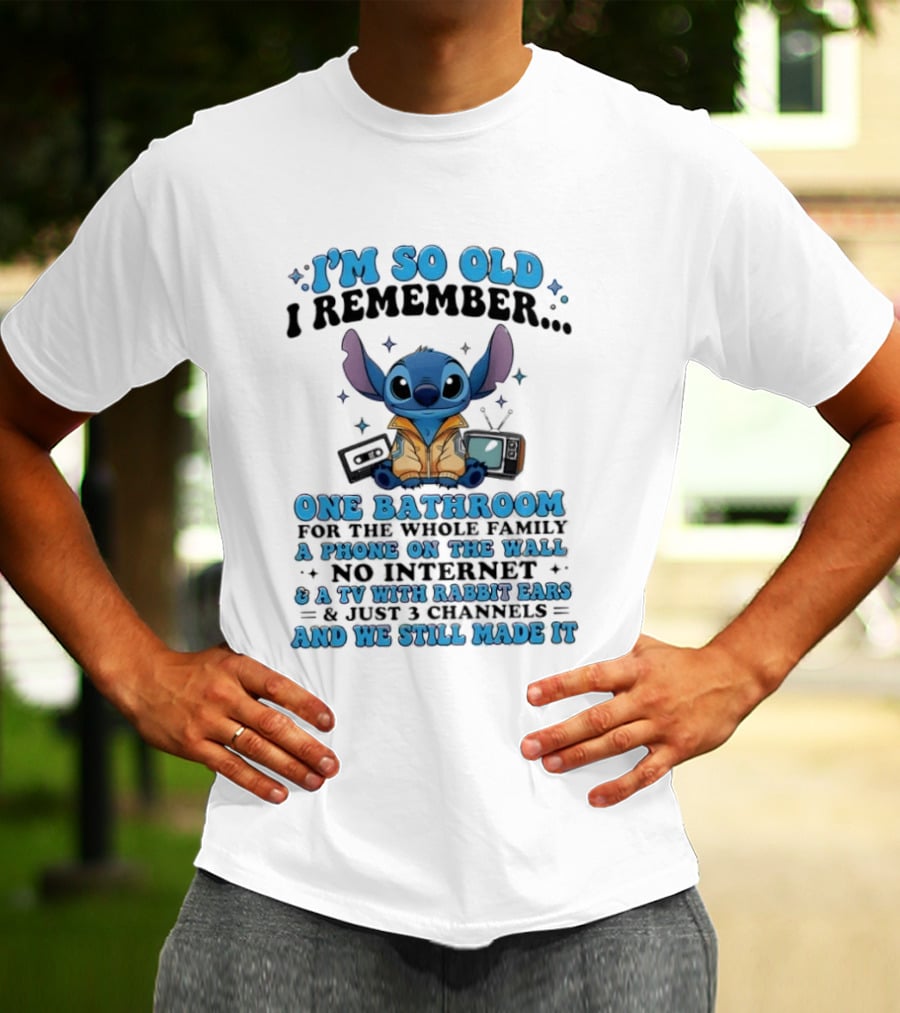I'm So Old I Remember Stitch Nostalgia No Internet One Bathroom Phone On The Wall TV With Rabbit Ears T-Shirt