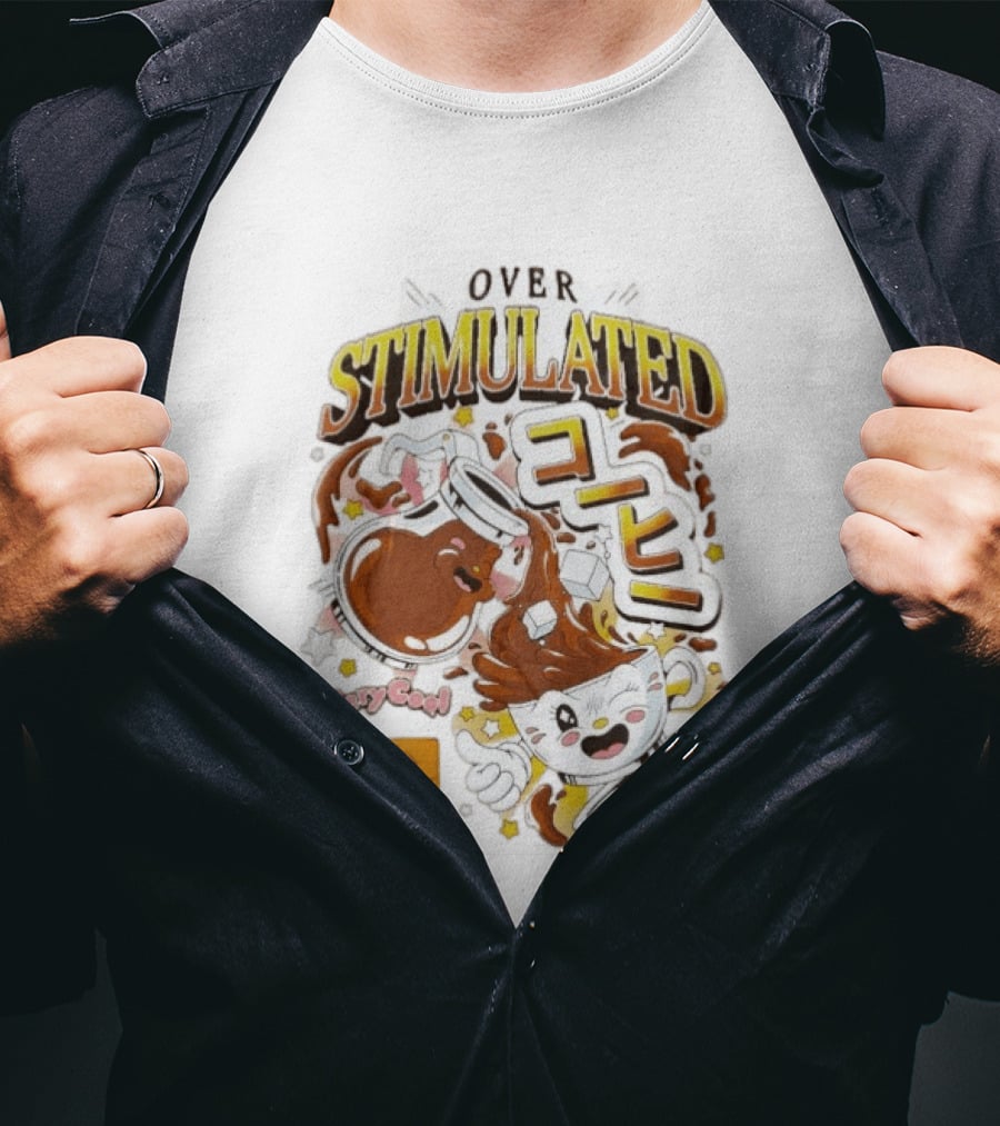 OVERSTIMULATED VeryCool Coffee Chaos Cappuccino Cartoon Fun T-Shirt