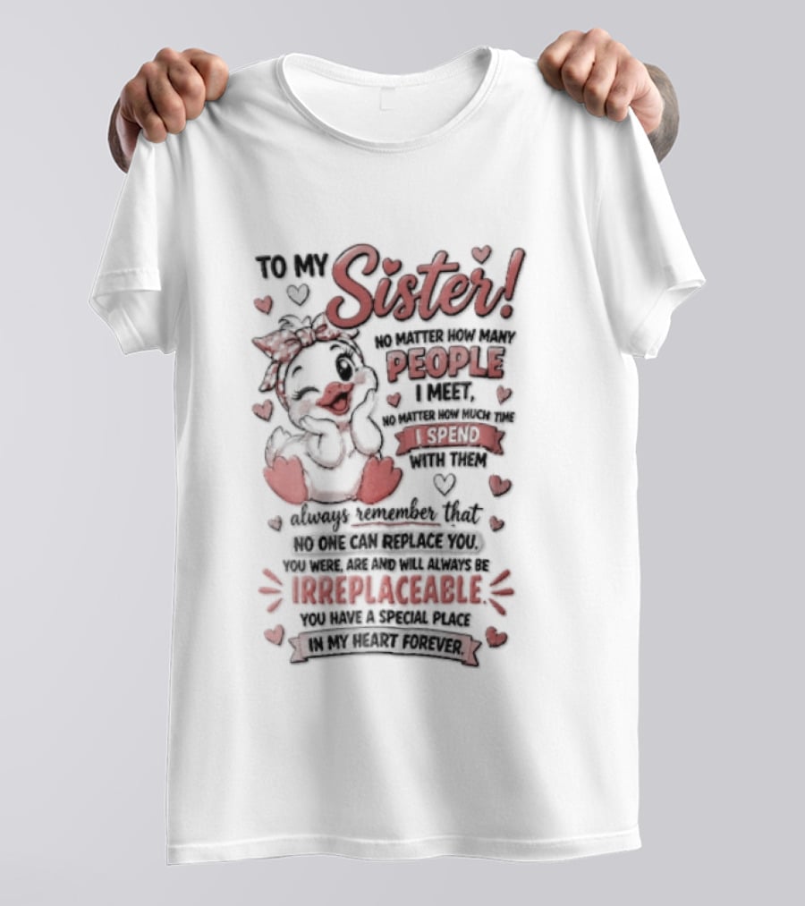 To My Sister No Matter How Many People I Meet How Much Time Passes You Are Irreplaceable Duck T-Shirt