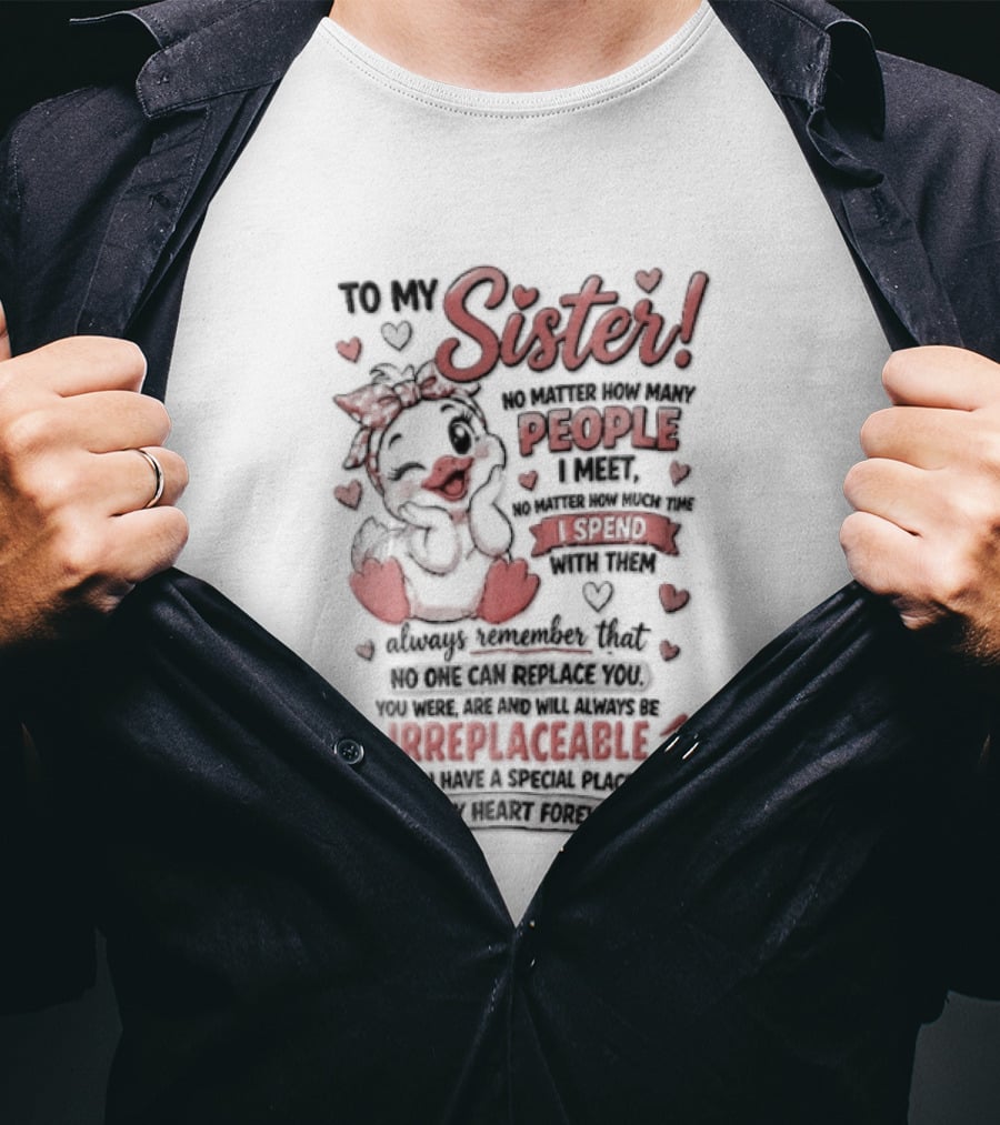 To My Sister No Matter How Many People I Meet How Much Time Passes You Are Irreplaceable Duck T-Shirt