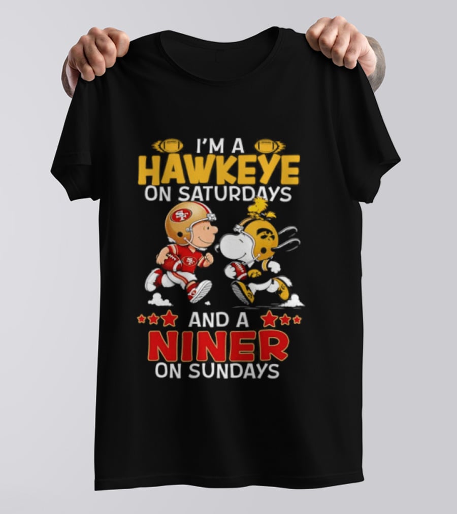 Charlie Brown Snoopy Hawkeye Saturdays Niner Sundays Football Mashup T-Shirt