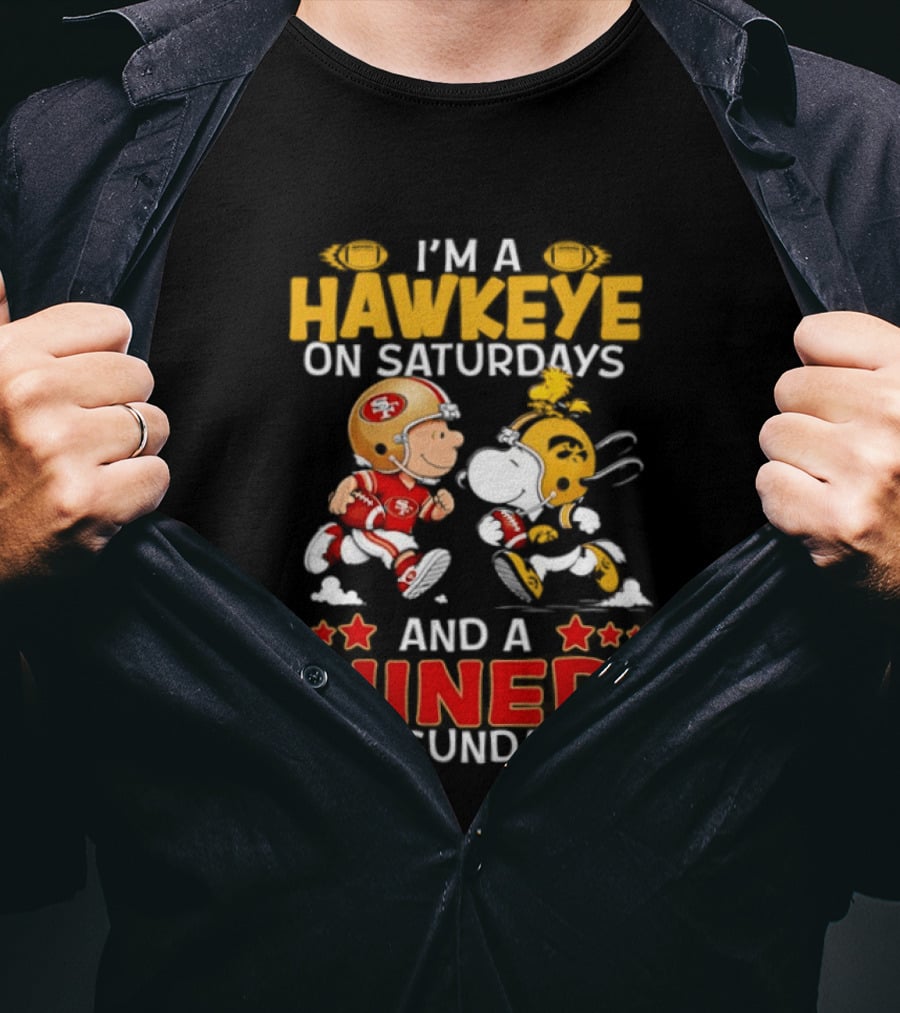 Charlie Brown Snoopy Hawkeye Saturdays Niner Sundays Football Mashup T-Shirt