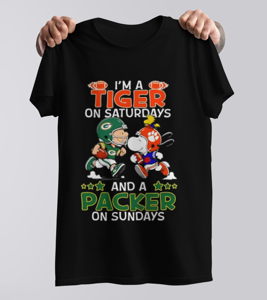 I'm A Tiger On Saturdays And A Packer On Sundays Charlie Brown Snoopy T-Shirt