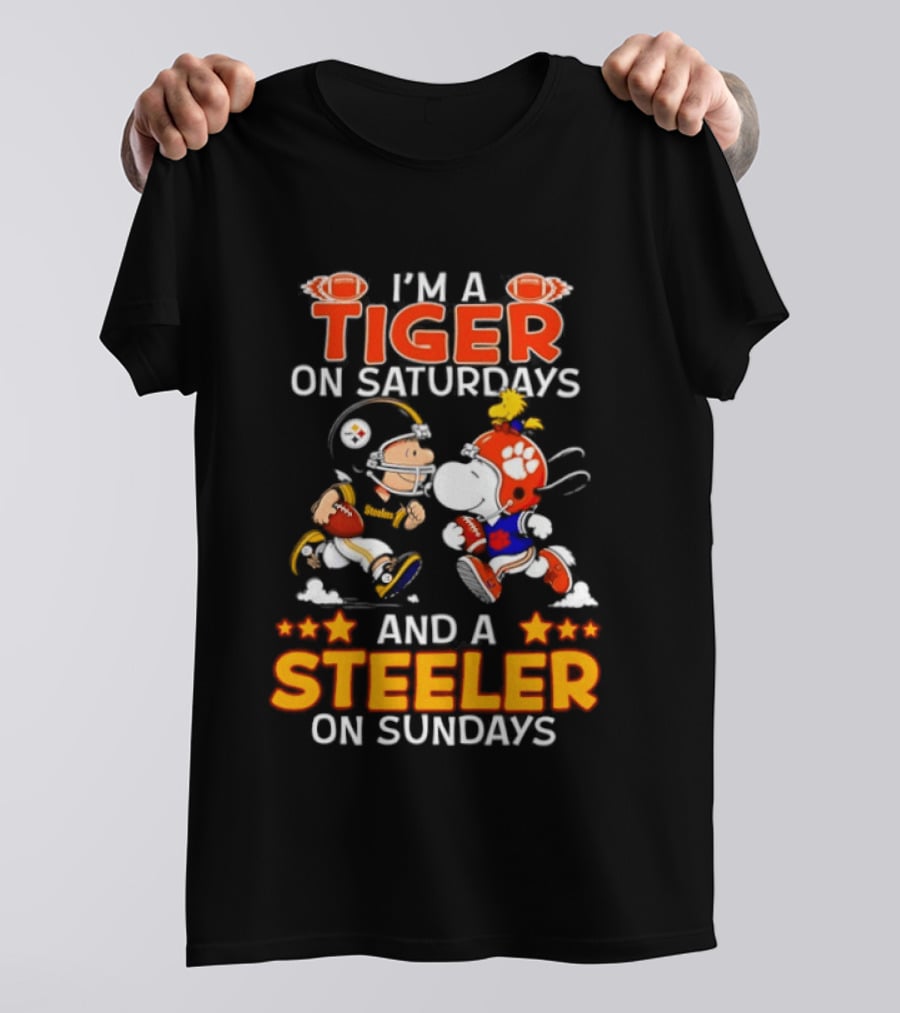I'm A Tiger On Saturdays And A Steeler On Sundays Charlie Brown Snoopy Football T-Shirt