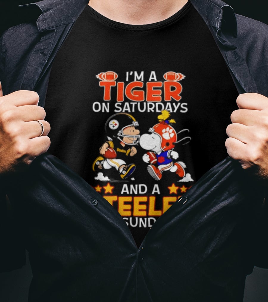 I'm A Tiger On Saturdays And A Steeler On Sundays Charlie Brown Snoopy Football T-Shirt