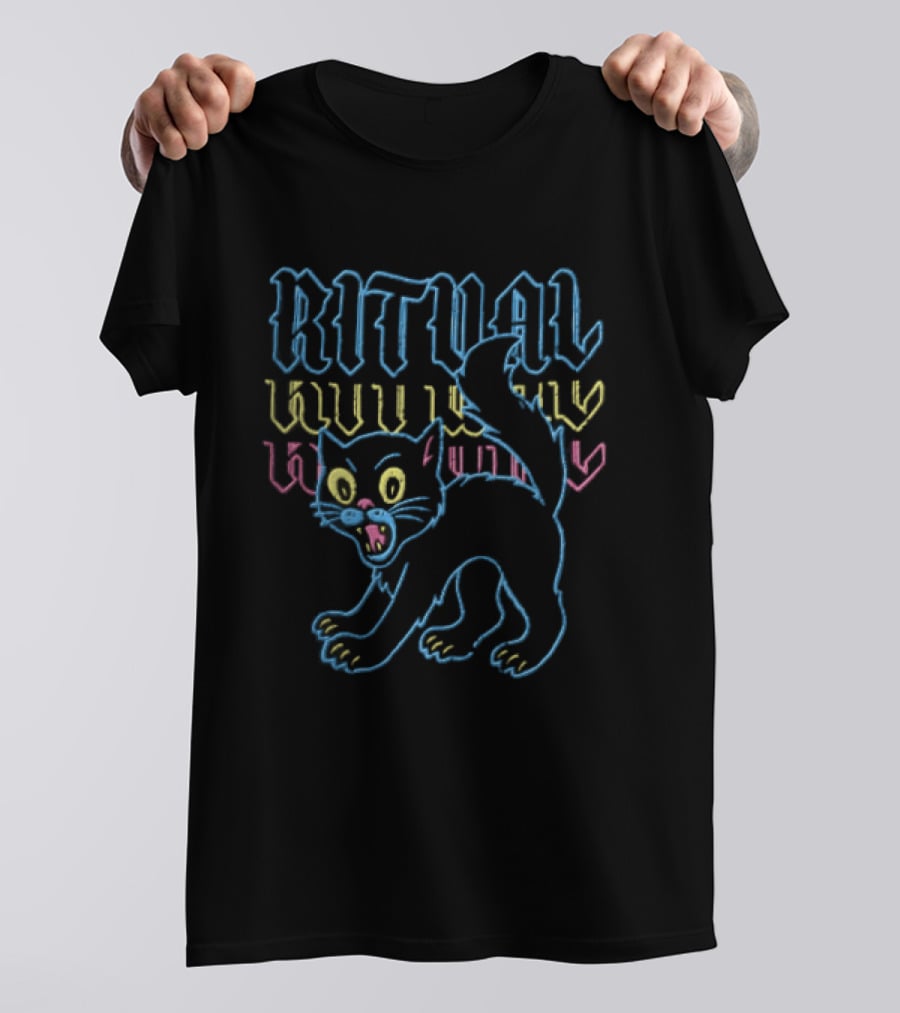 Ritual Neon Colors Screaming Black Cat T-Shirt