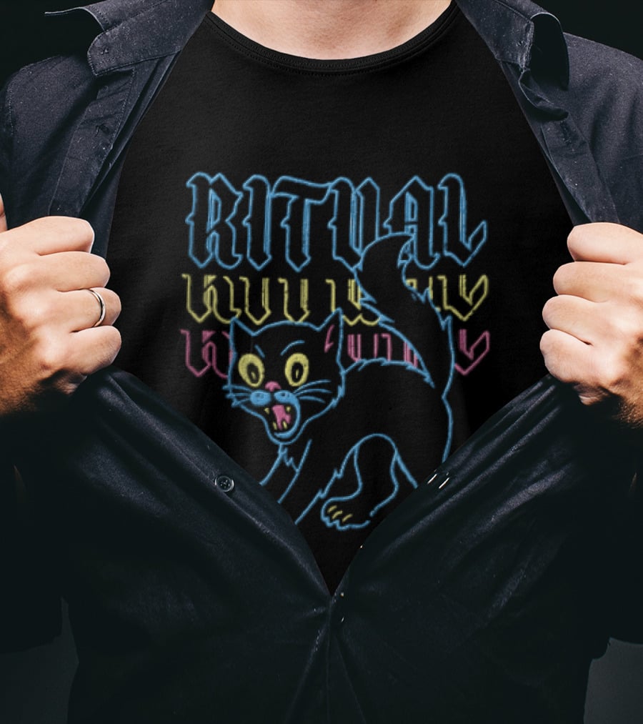 Ritual Neon Colors Screaming Black Cat T-Shirt