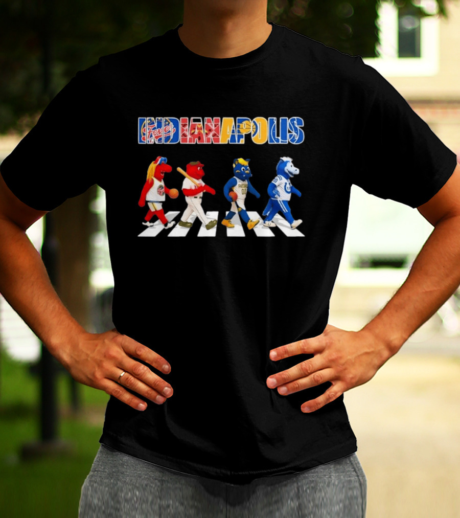 Indianapolis Fever Pacers Colts Mascots Abbey Road Collage T-Shirt
