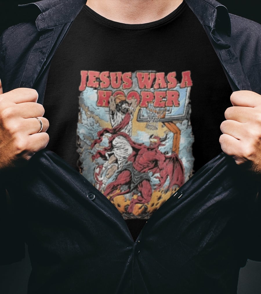 Jesus Was A Hooper Basketball Slam Dunk Over Devil T-Shirt