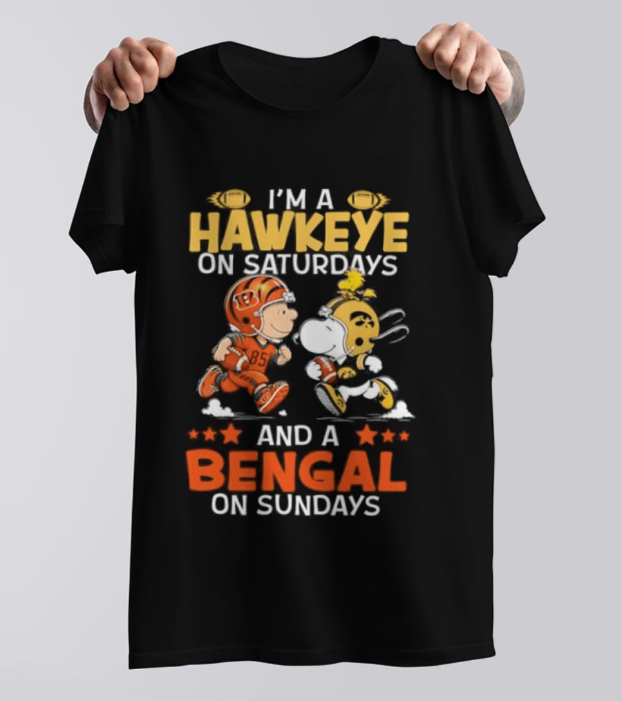 Iowa Hawkeyes Saturdays And Cincinnati Bengals Sundays Snoopy Charlie Brown T-Shirt