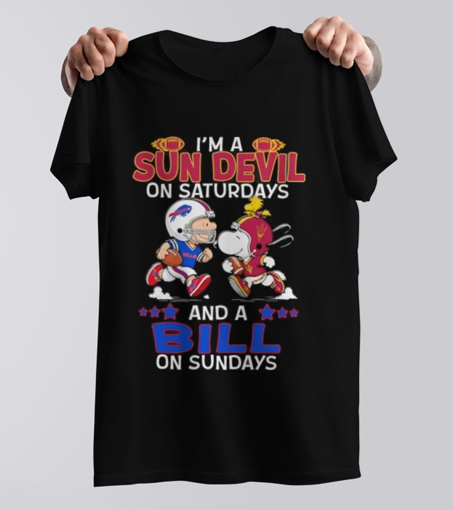 I'm A Sun Devil On Saturdays And A Bill On Sundays Football Fans Snoopy Charlie Brown T-Shirt