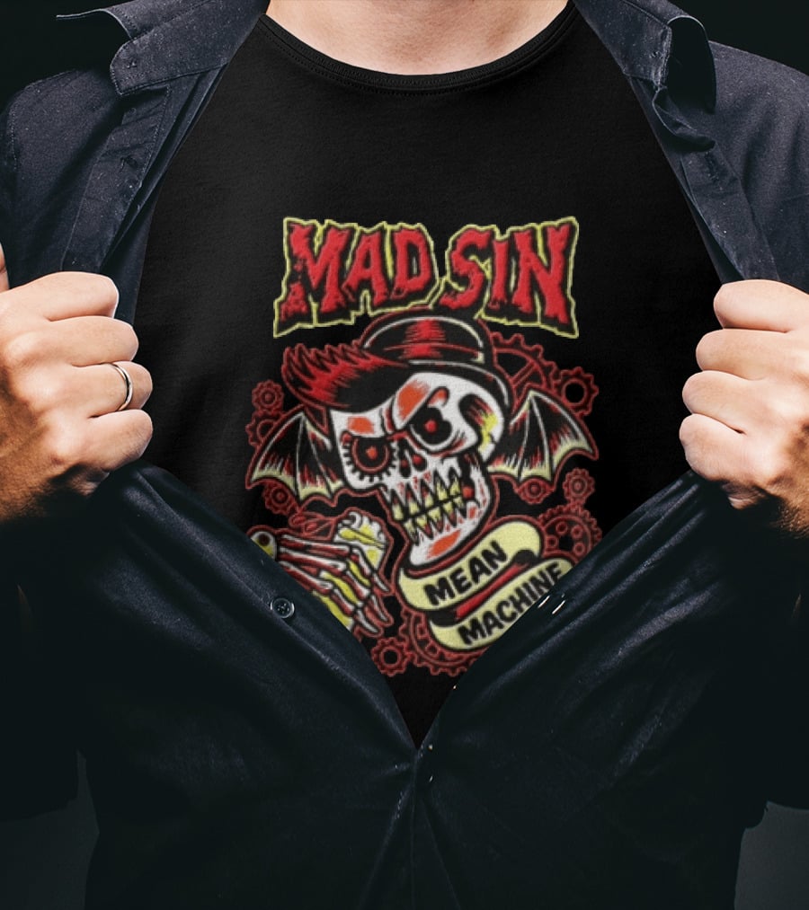 Mad Sin Mean Machine Skull Skeleton Beer T-Shirt