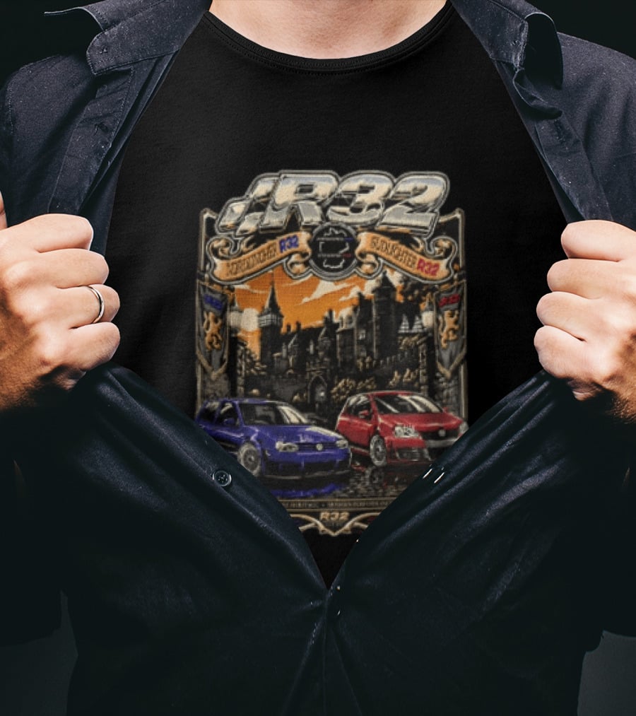 R32 Sudlichter Nordlichter Castle Blue Car Red Car Pure Heritage Modern Performance T-Shirt