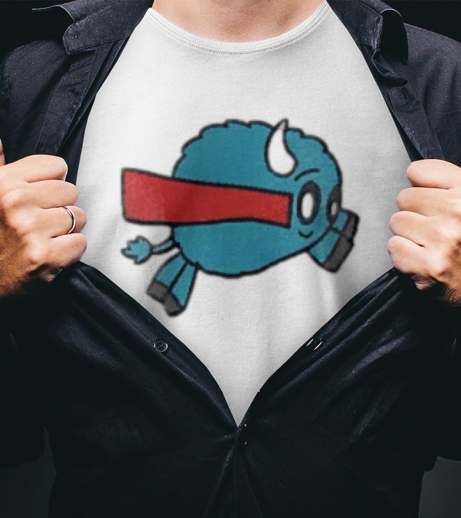 Buffalo Superhero With Red Cape Flying Action T-Shirt